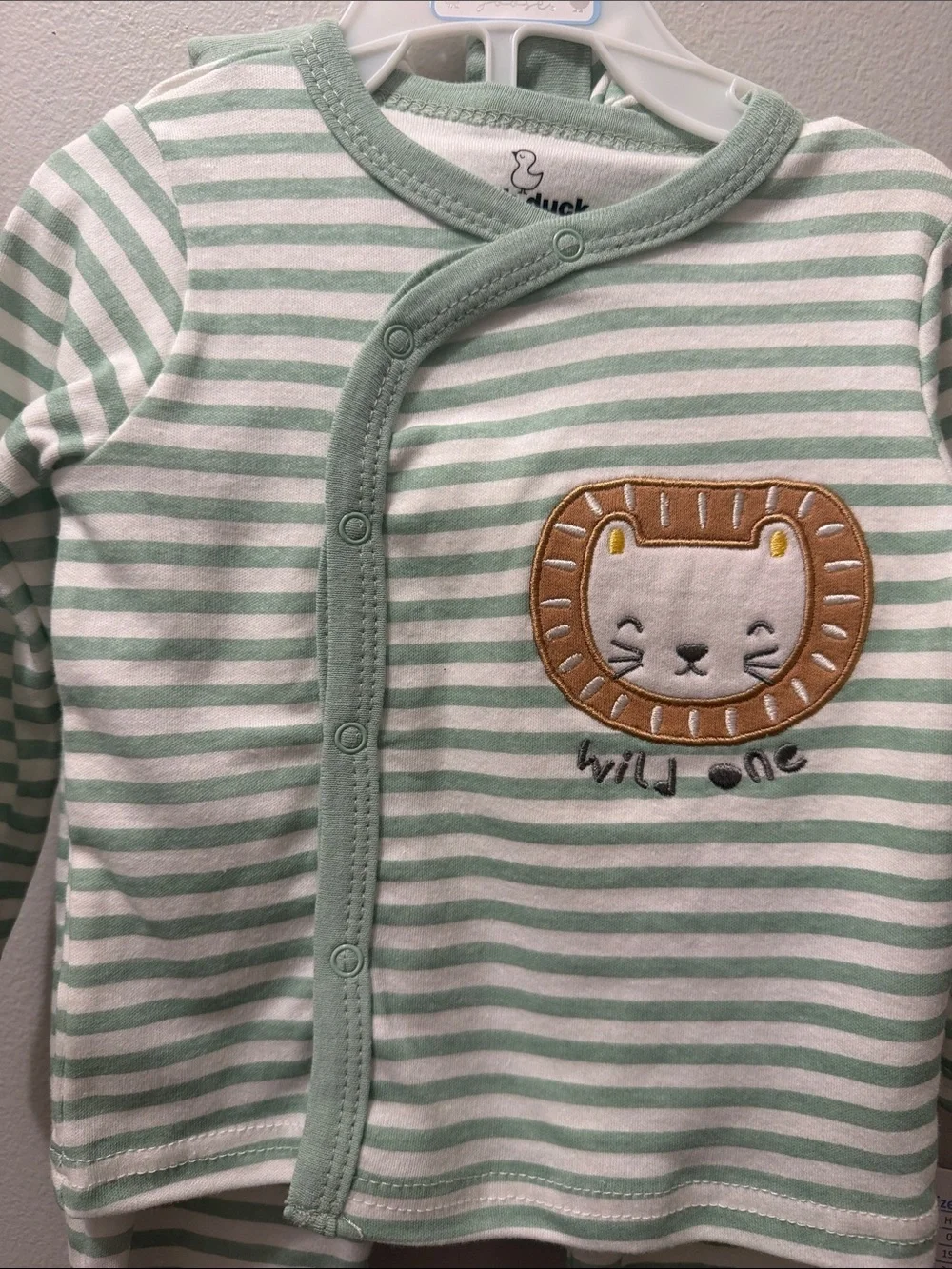 Striped Mint & White Toddler Pajama Set with Lion Applique